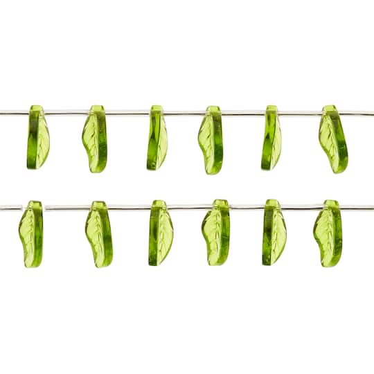 12 Pack: Peridot Green Glass Leaf Beads, 18mm by Bead Landing&#x2122;